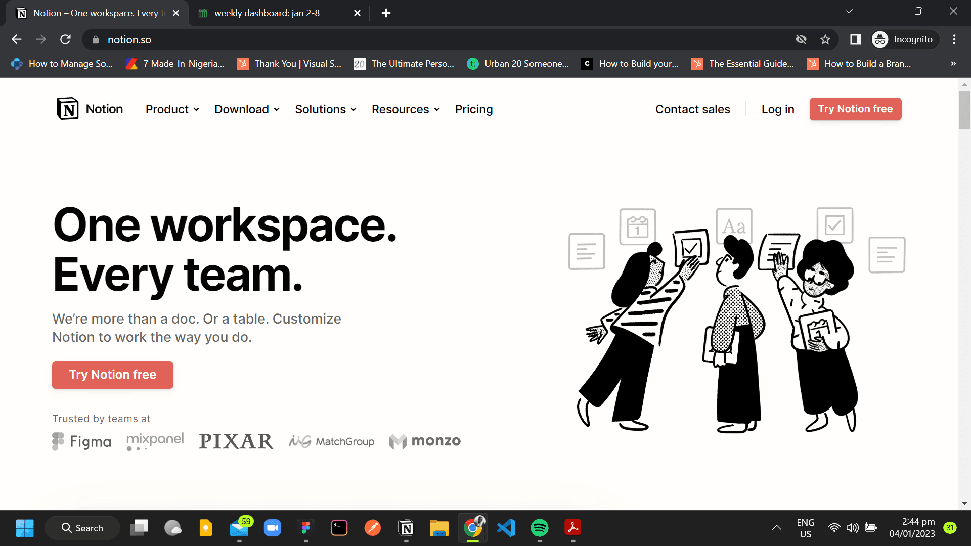 Notion homepage